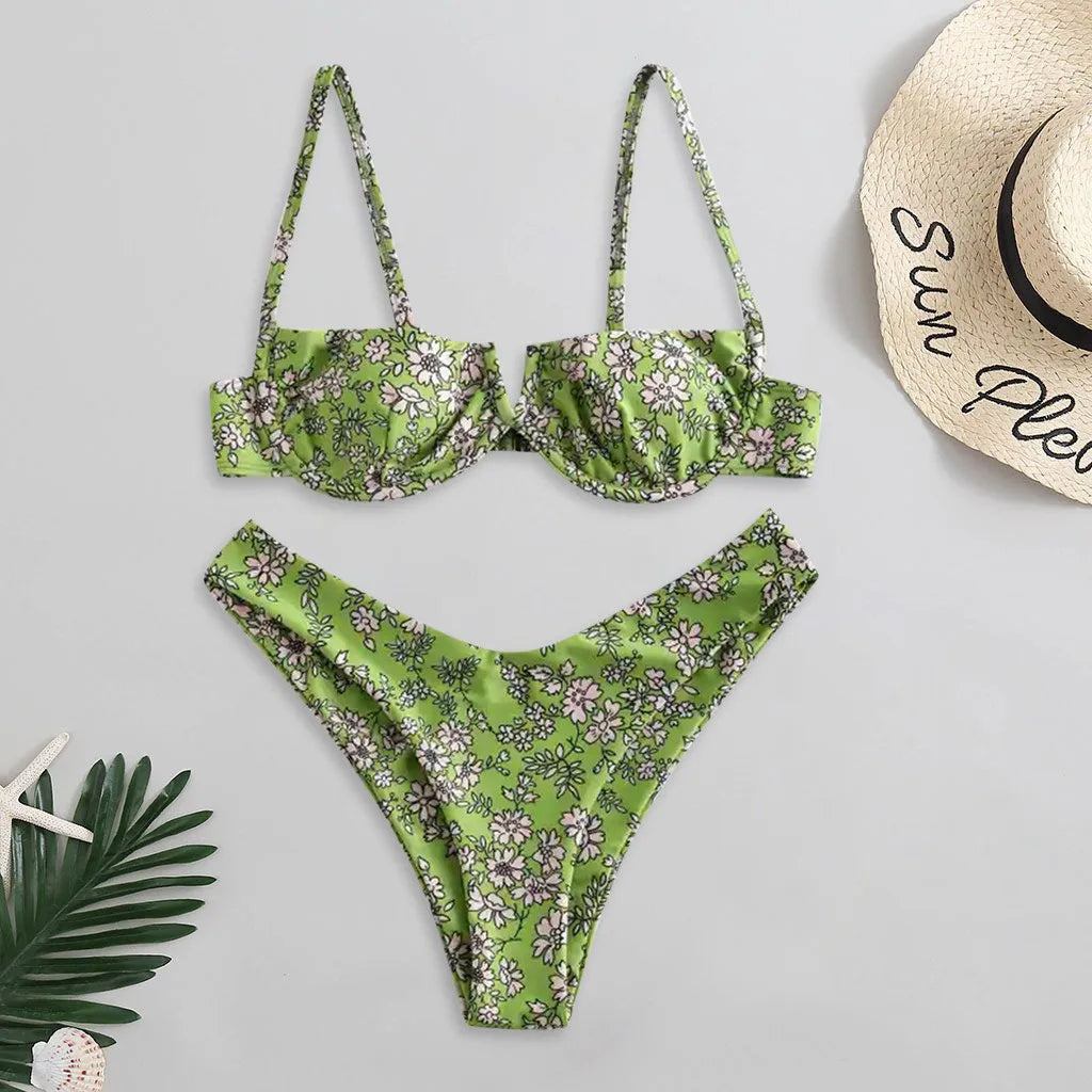 V Wired Bikini Set Flower