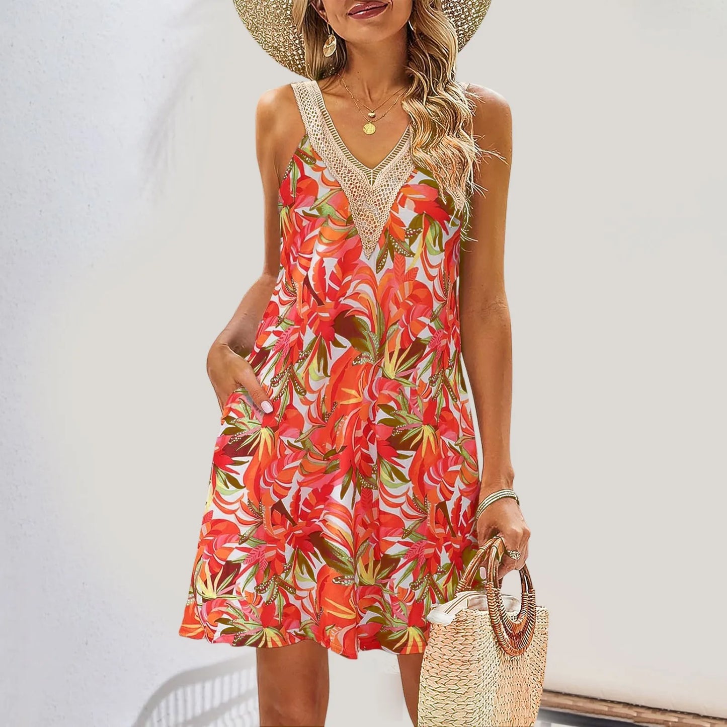 Vintage Floral Pattern Sleeveless Sundress