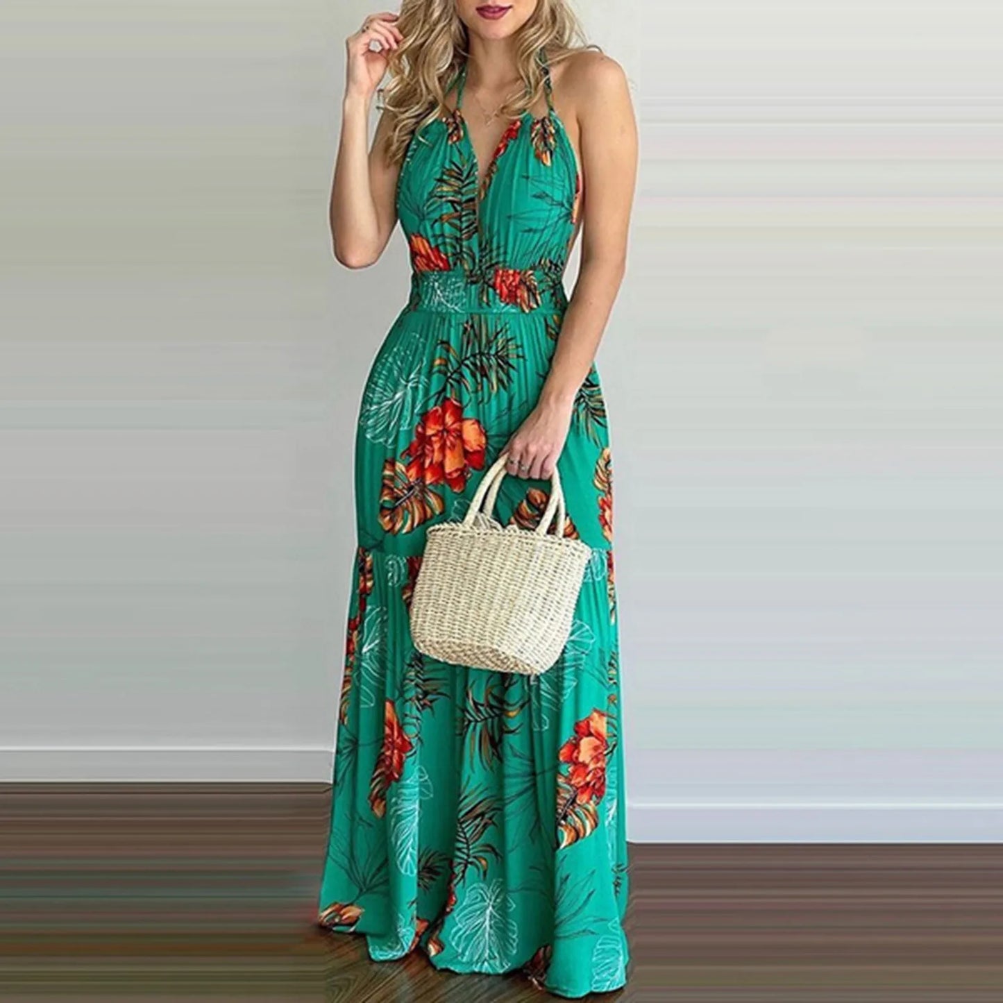 Summer Vacation Halter Floral Dress