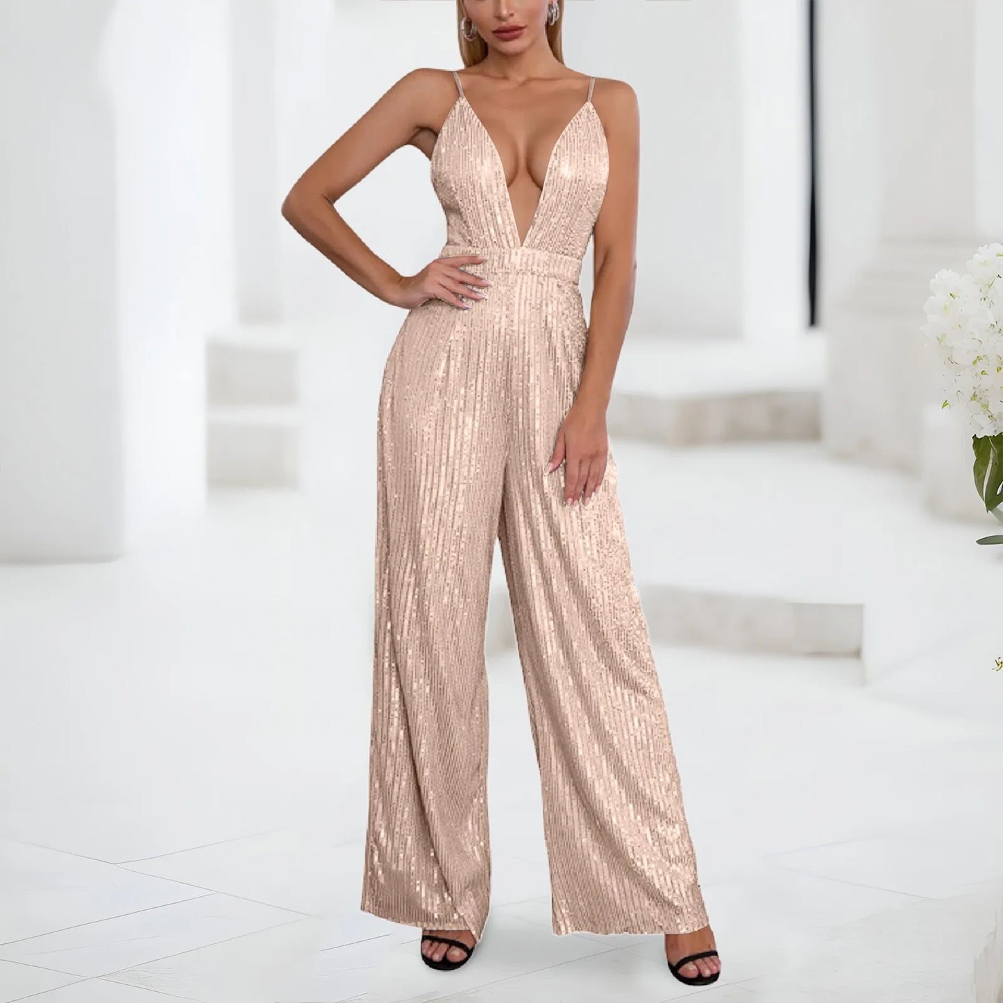 Deep V Sexy Jumpsuit Trousers