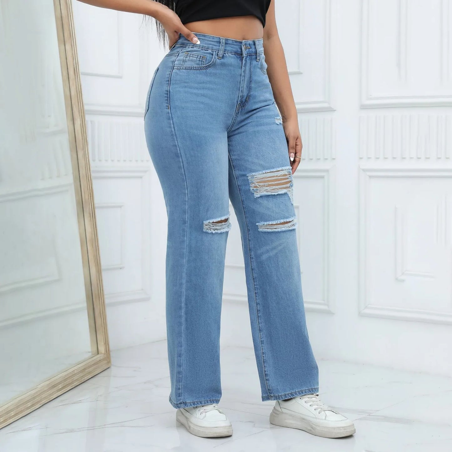 Ripped Boyfriend Jeans Trousers