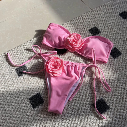 Sexy Pink Bandeau Bikini Set