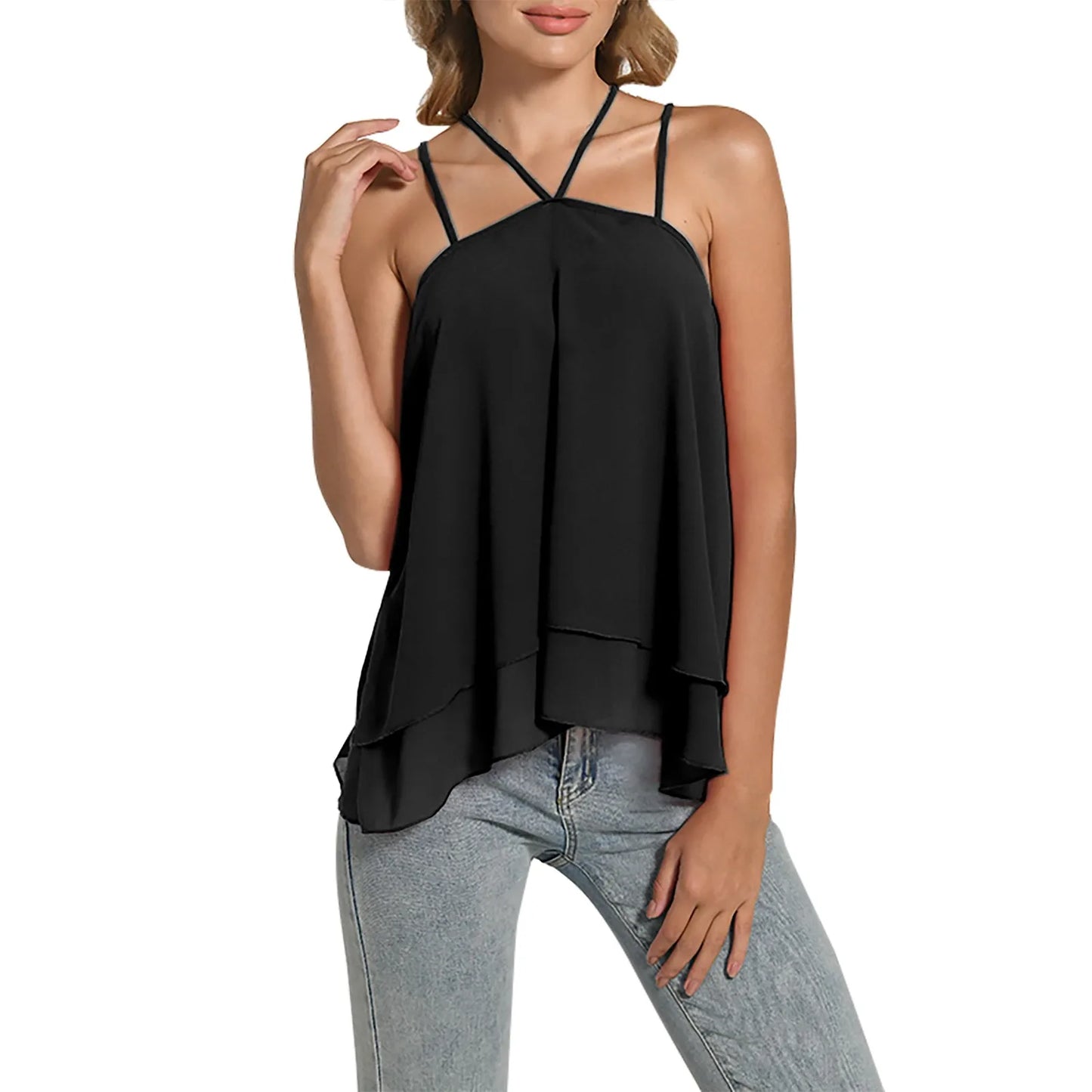 V Neck Chiffon Crop Top