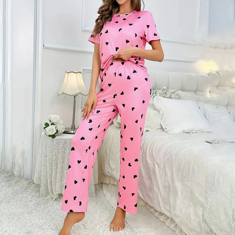 Casual Heart Print Pajama Pants