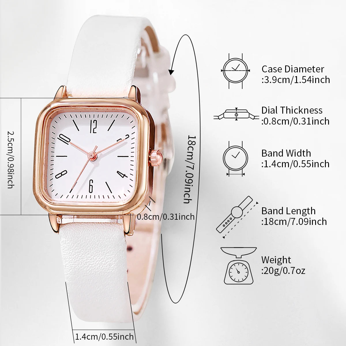 2 Piece Set Leather Strap Square Watch