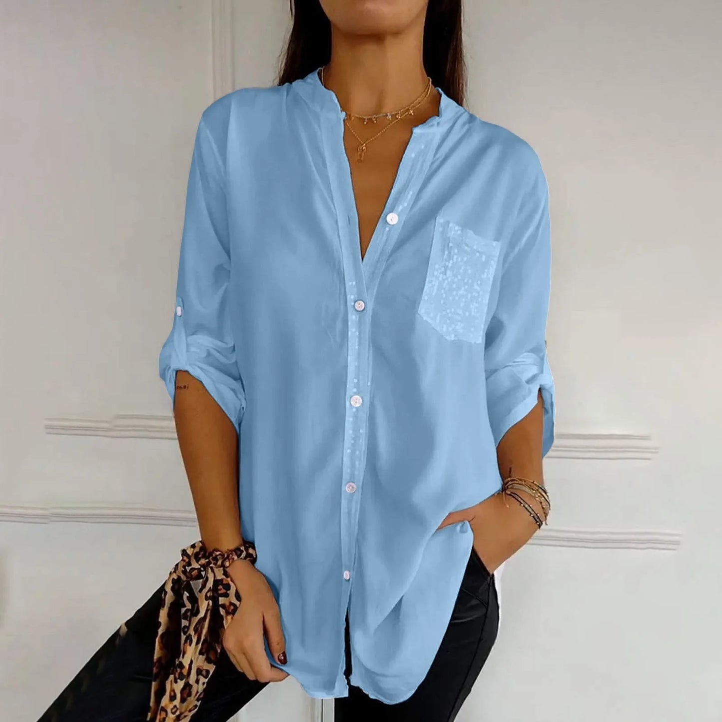 Casual Sequin Beaded Shirt