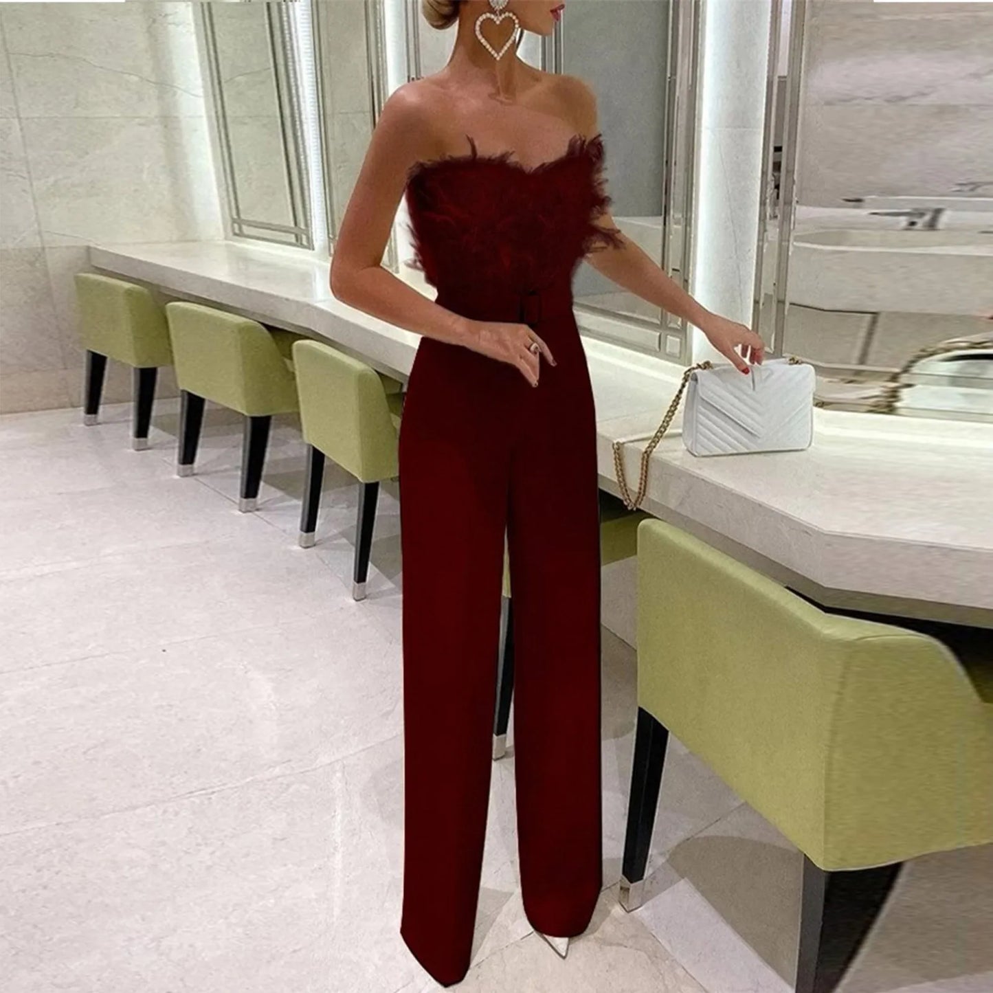 Feather Tube Top Jumpsuit