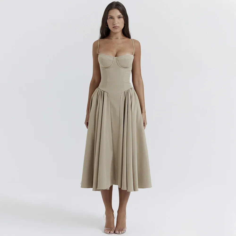 Elegant Spaghetti Strap Midi Dress