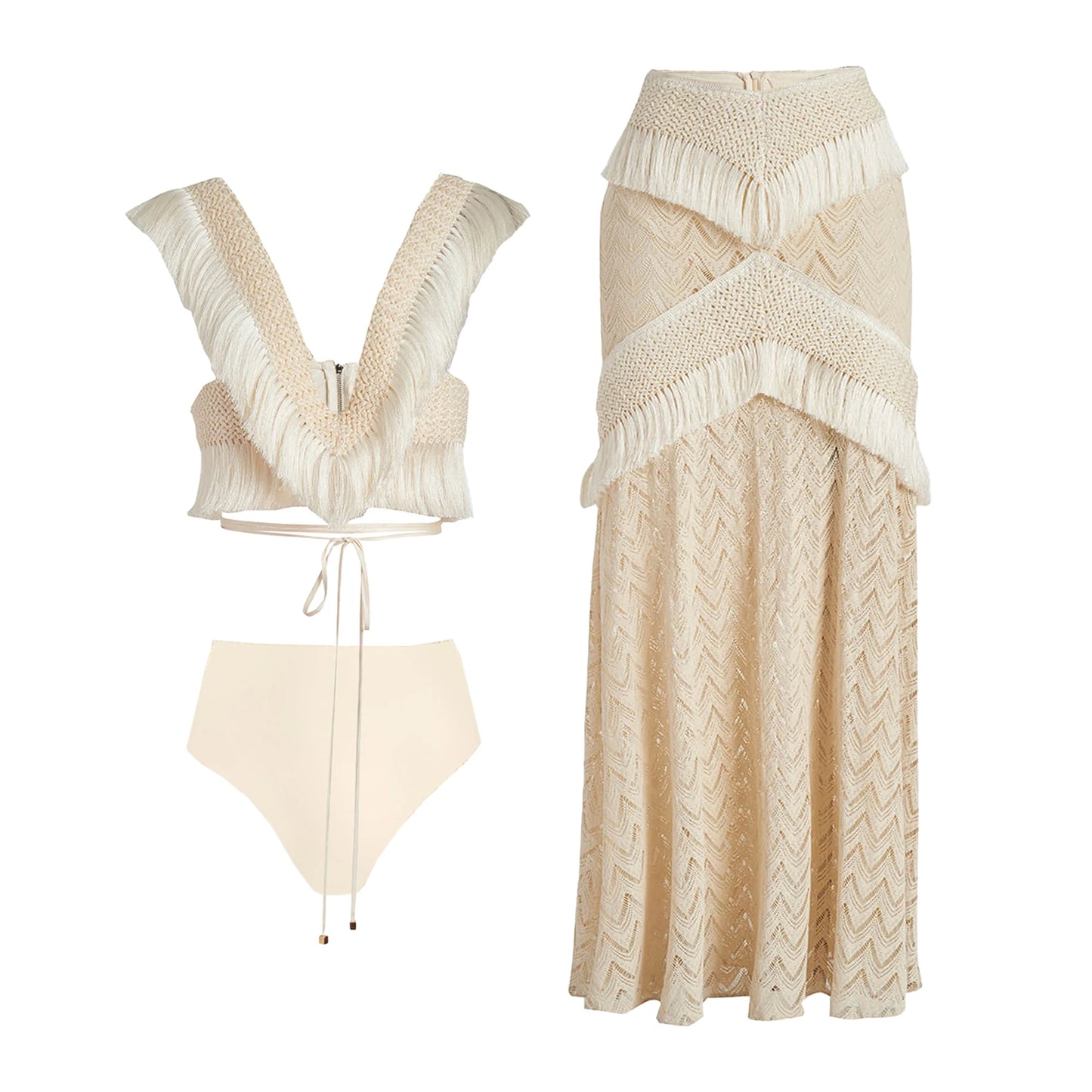 Summer Fringe Trim Bikini and Skit Set