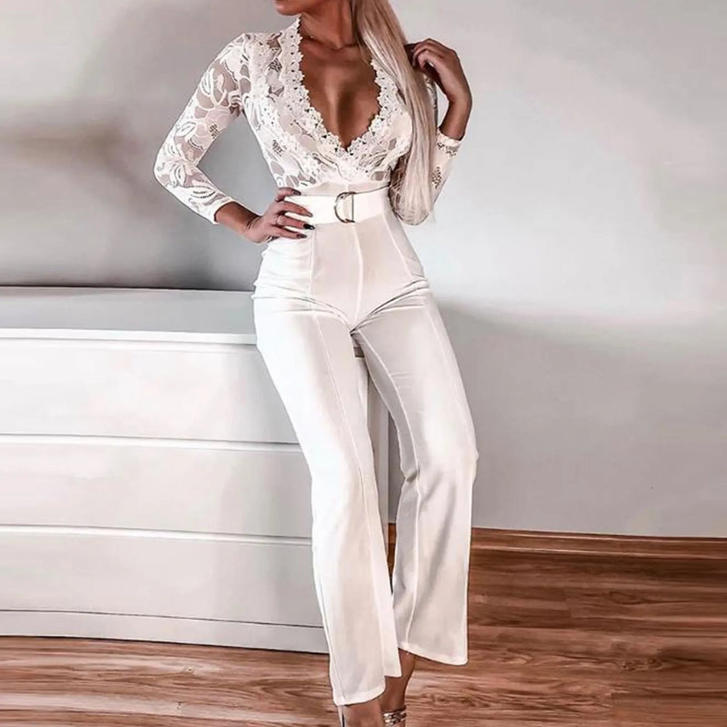 Sexy Lace V-Neck Jumpsuit