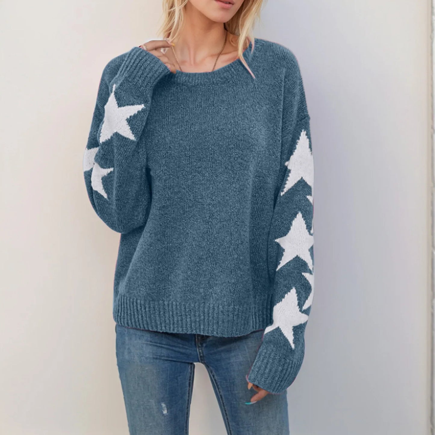 Star Jacquard Long Sleeve Sweater