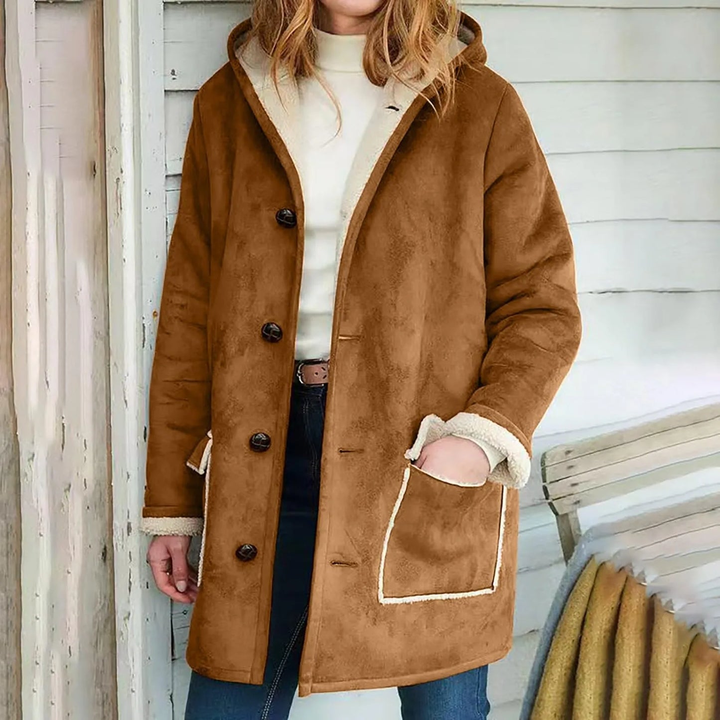 Winter Warm Suede Hooded Coat