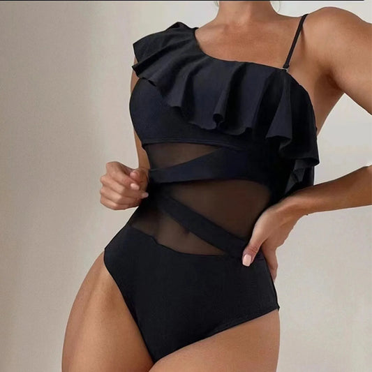 Leaf Mesh Swimwear Single Shoulder