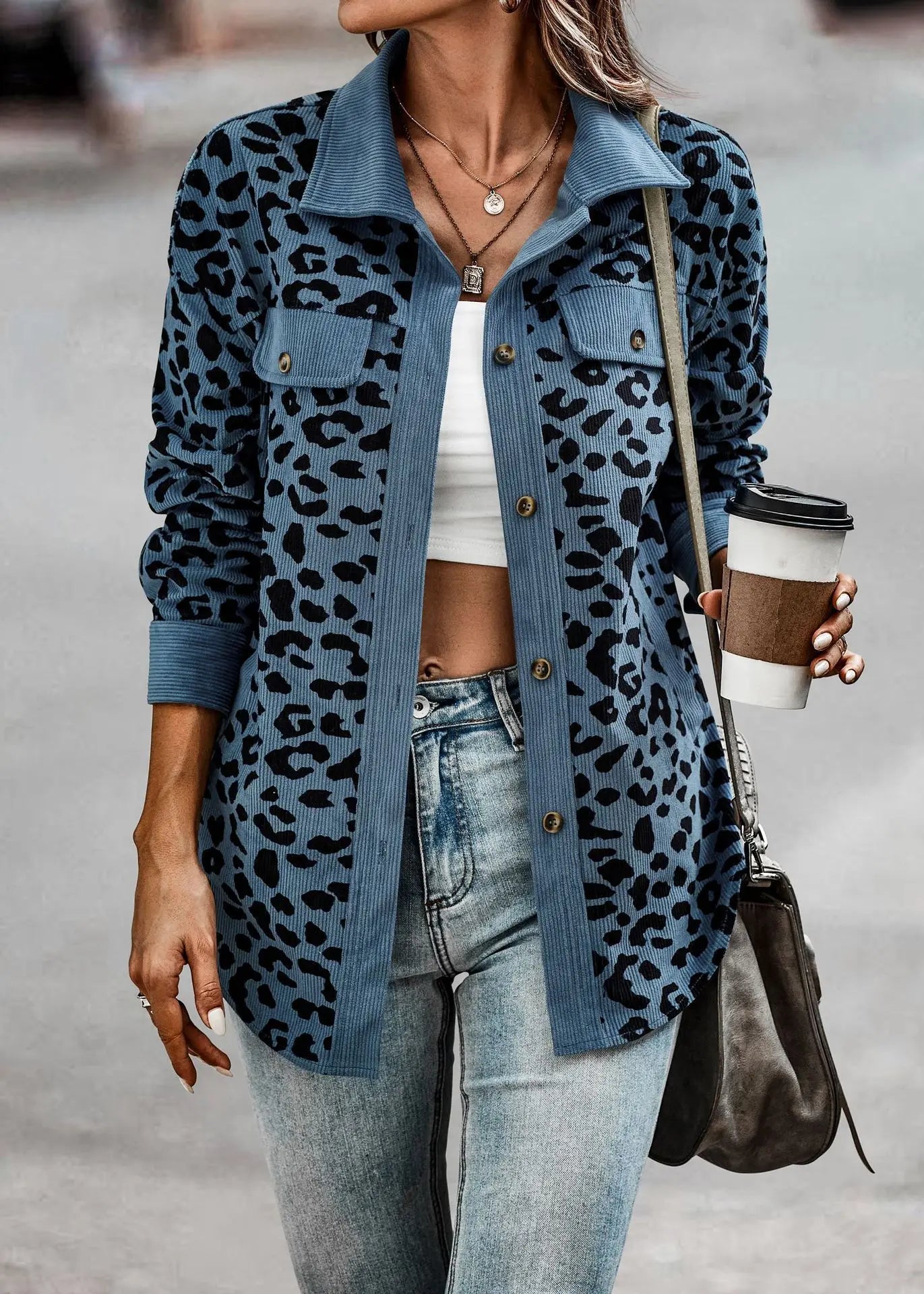 Leopard Printed Long Sleeve Coat