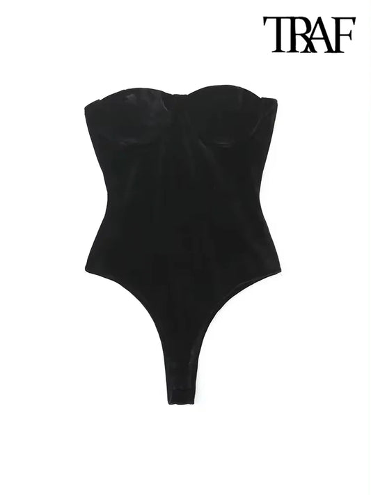 Strapless Velvet Bodysuits For Women