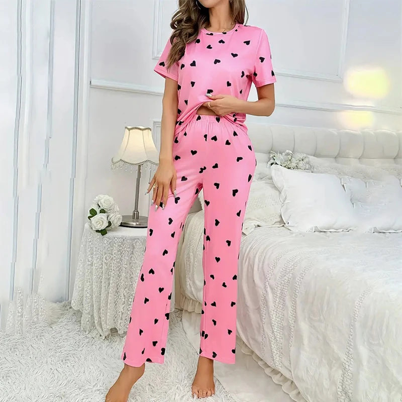 Casual Heart Print Pajama Pants