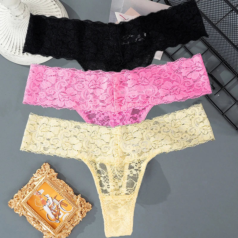 3Pcs Lace Floral Panties