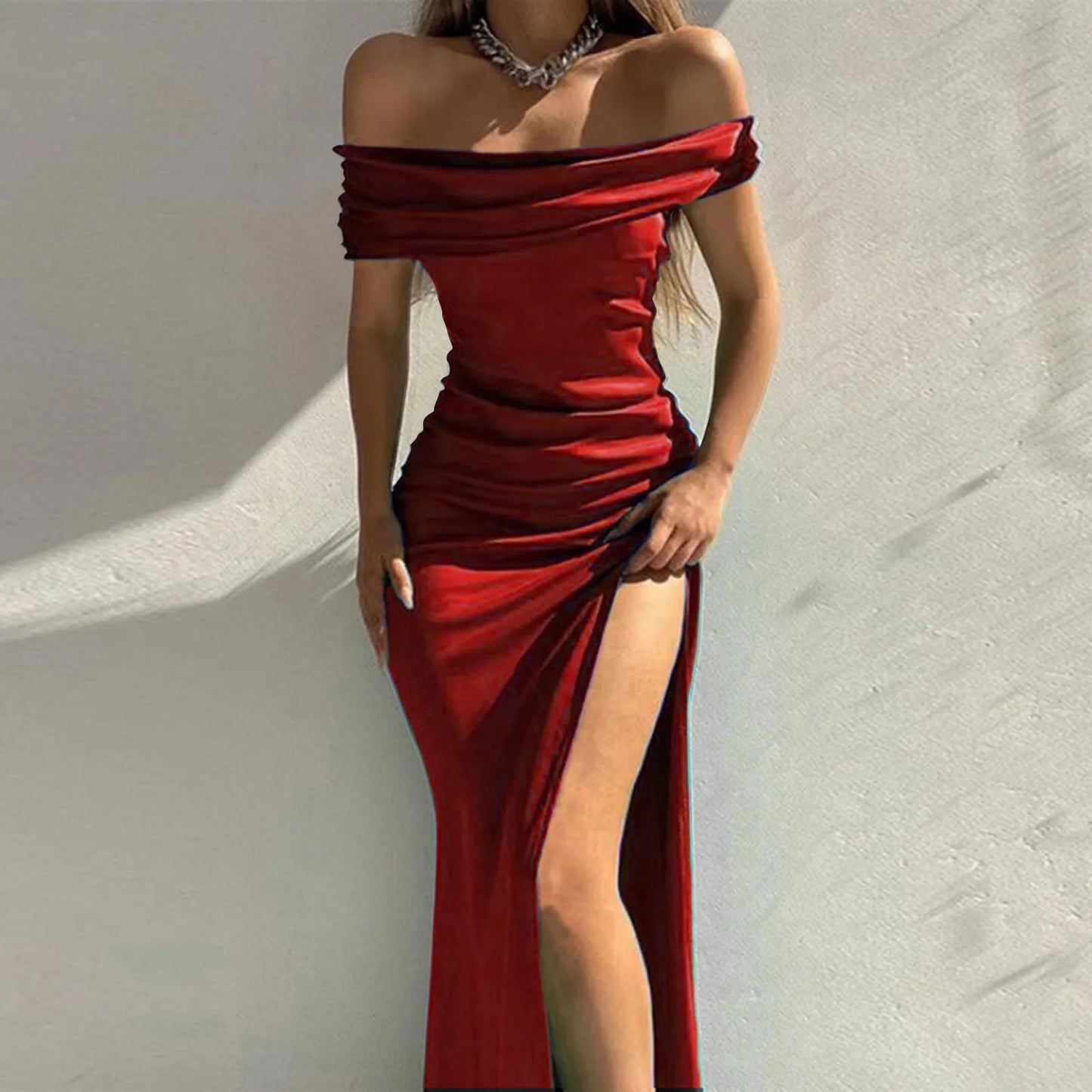 Velvet High Slit Sexy Dress