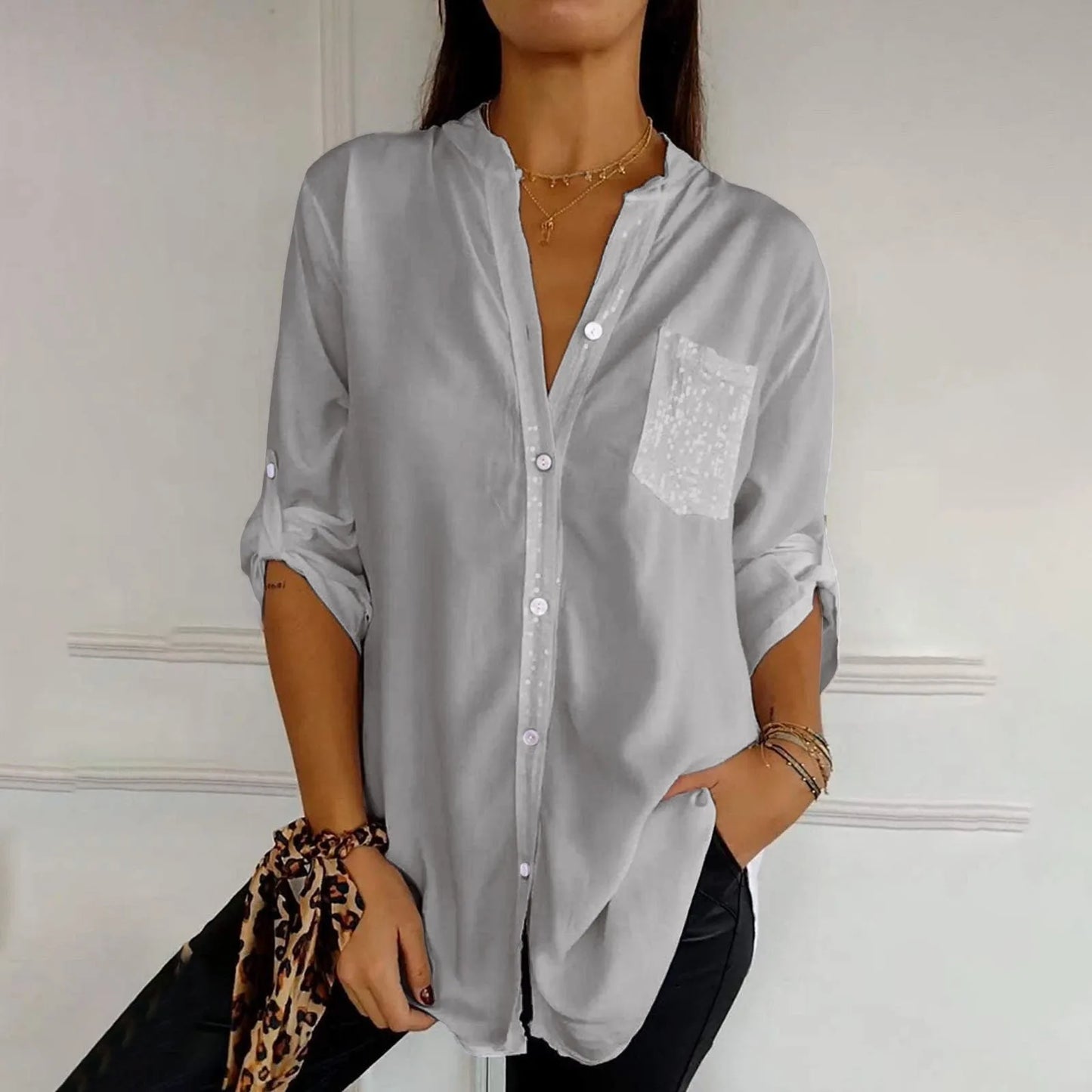 Casual Sequin Beaded Shirt