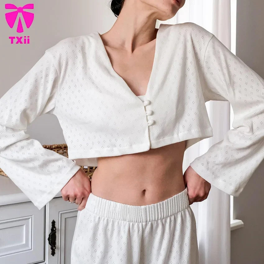 Txii Sleepwear White Knitted Pants