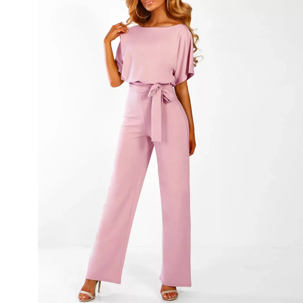 Solid Color Girdle Short Jumpsuit