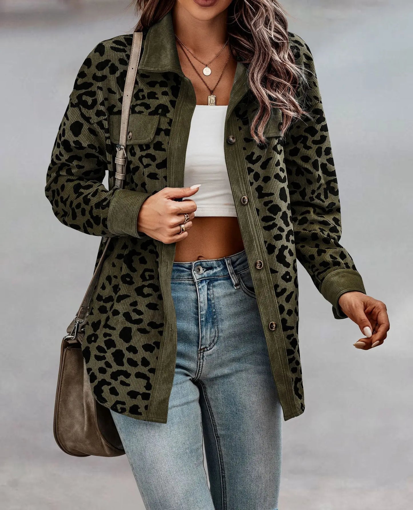 Leopard Printed Long Sleeve Coat