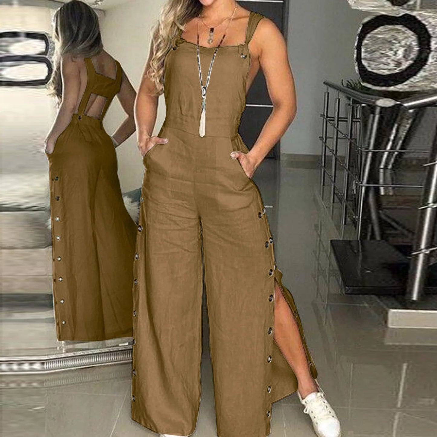 Fashion Casual Side Slits Jumpsuit