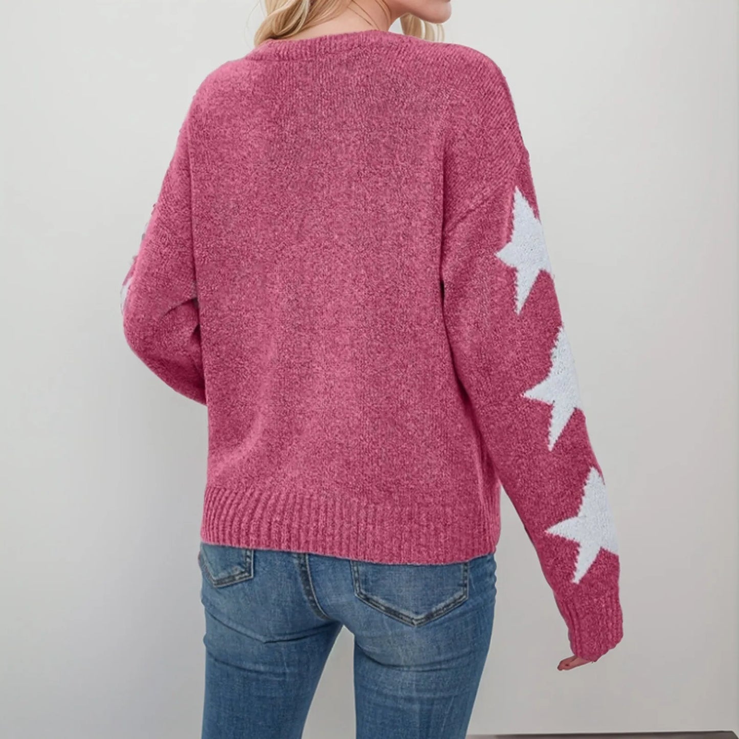 Star Jacquard Long Sleeve Sweater