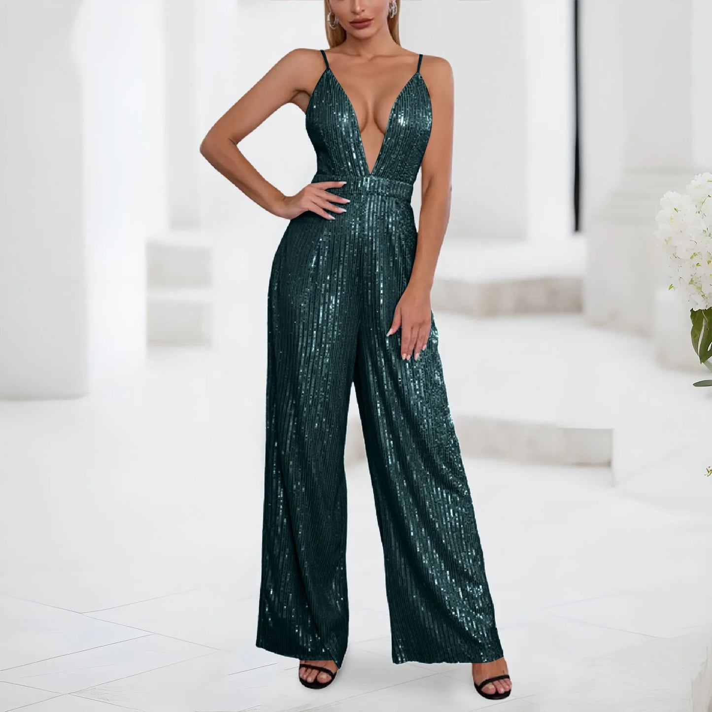 Deep V Sexy Jumpsuit Trousers