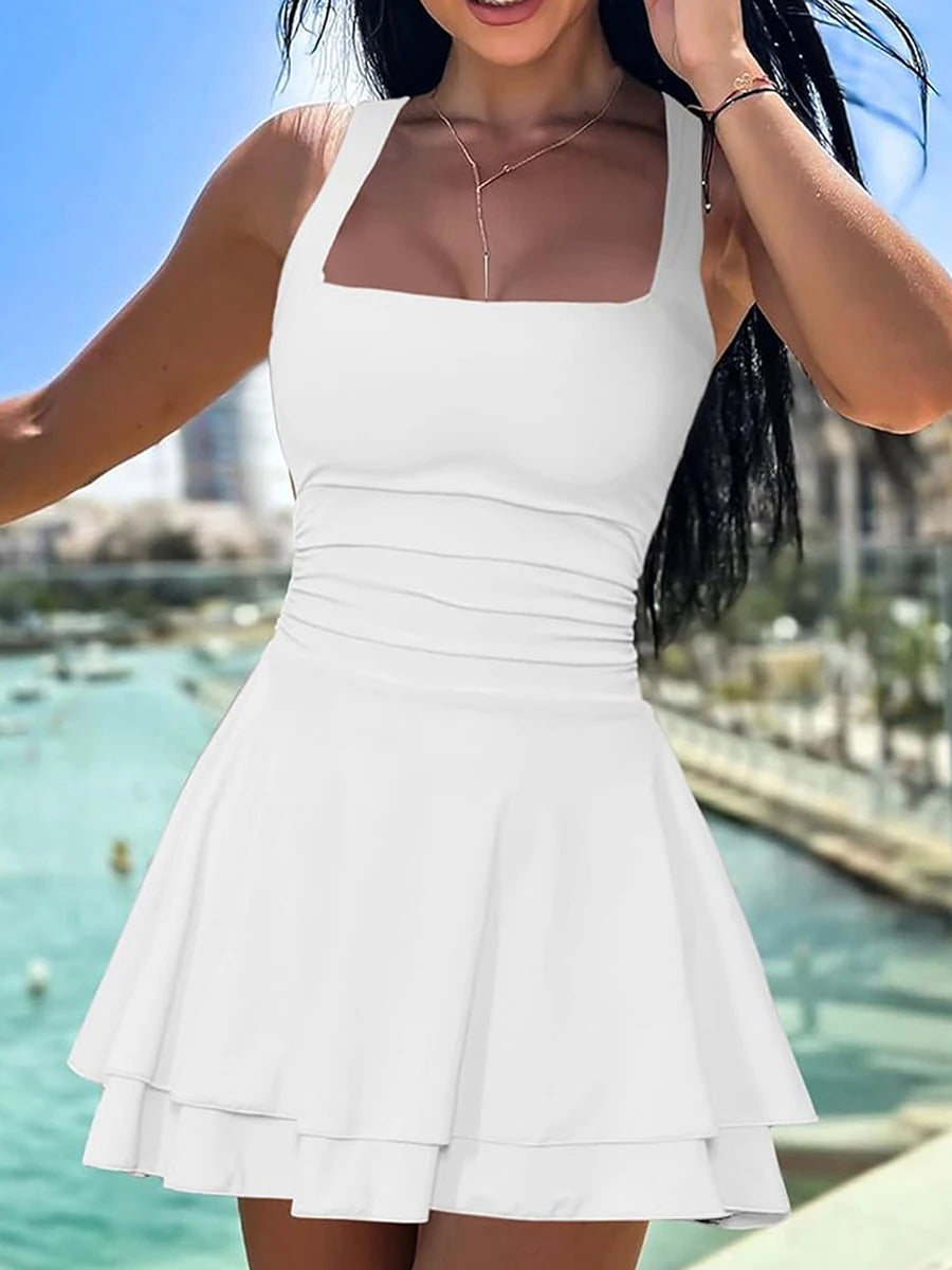 Elegant Square Neck Sleeveless Dress