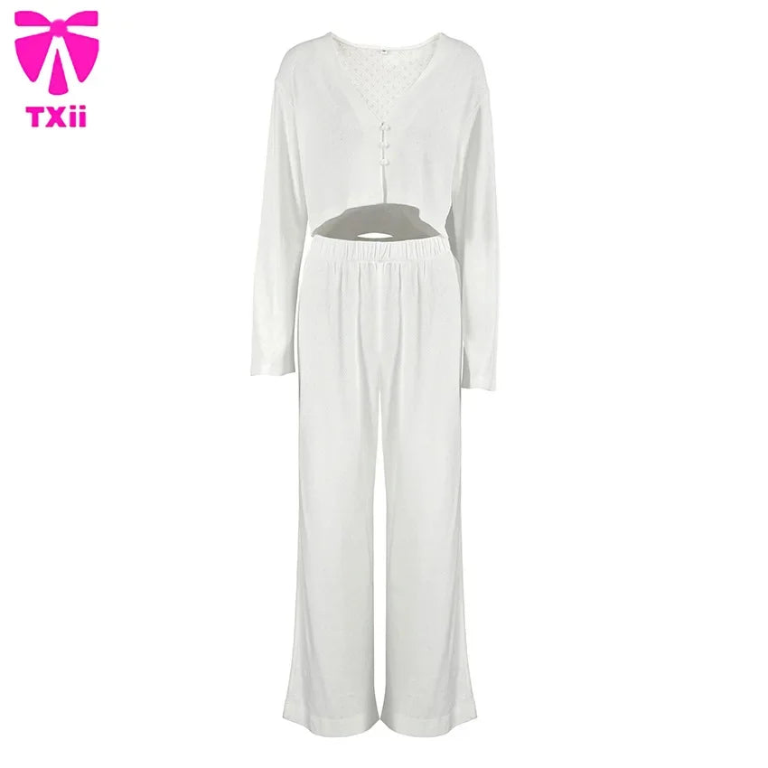 Txii Sleepwear White Knitted Pants