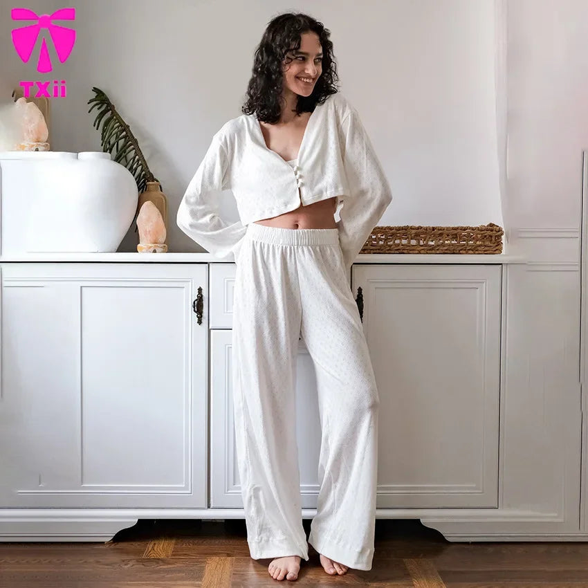 Txii Sleepwear White Knitted Pants
