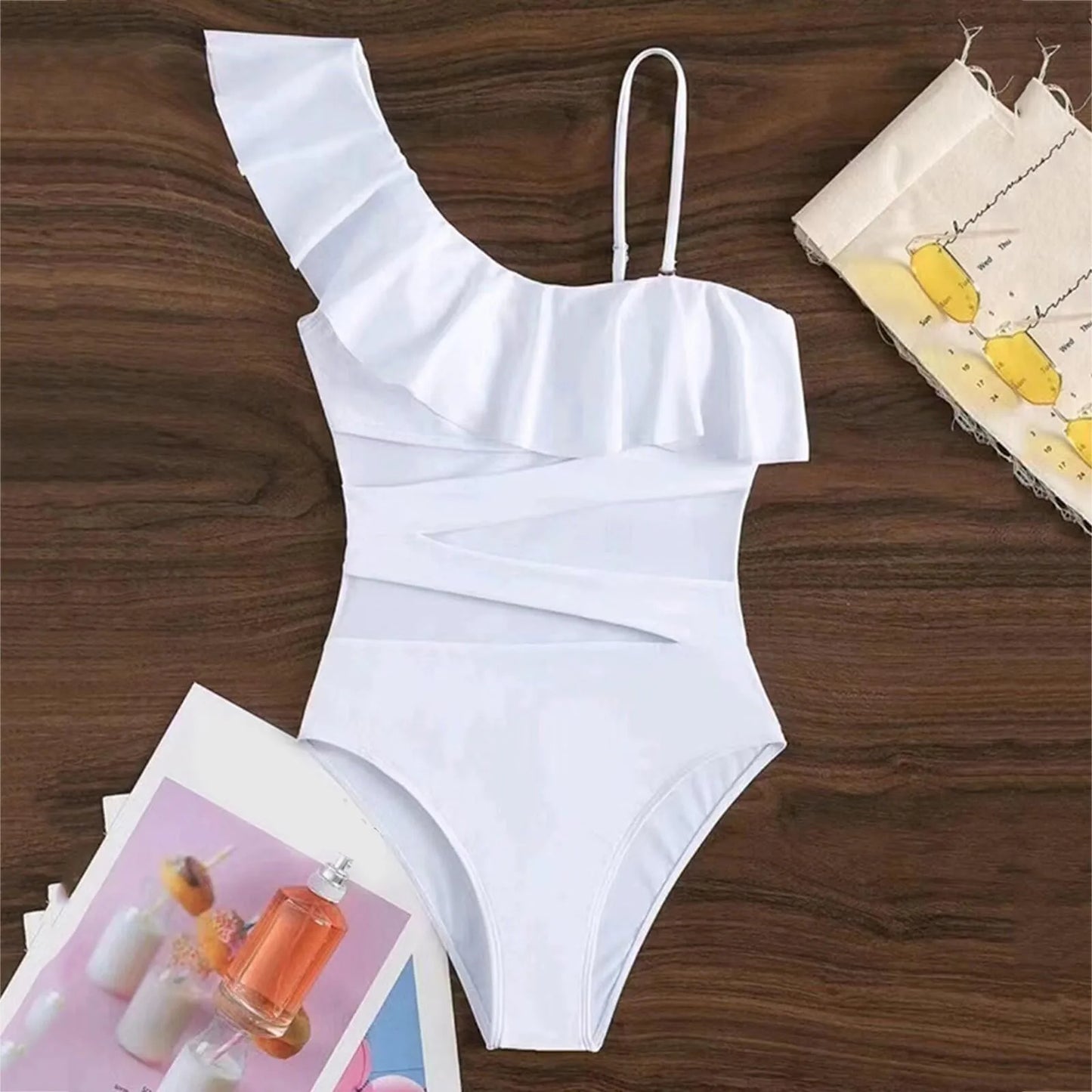 Leaf Mesh Swimwear Single Shoulder