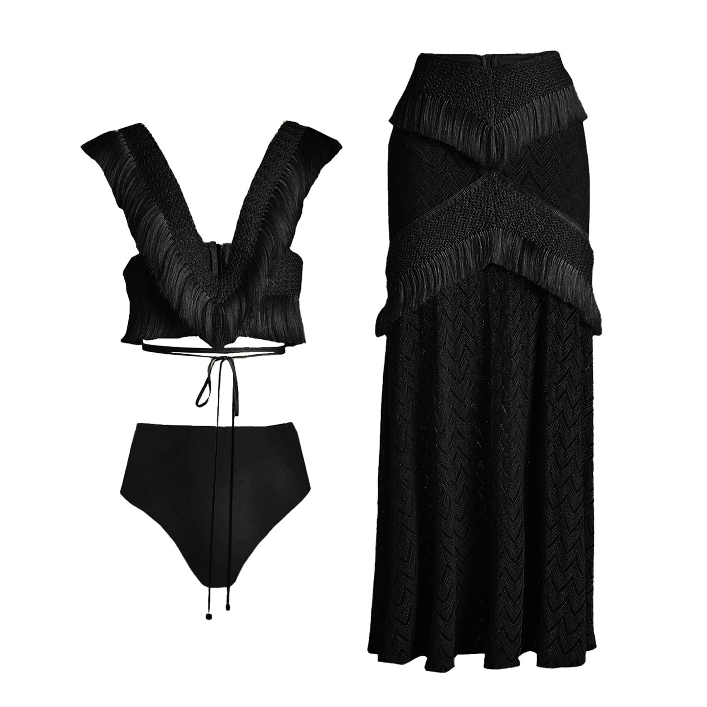 Summer Fringe Trim Bikini and Skit Set